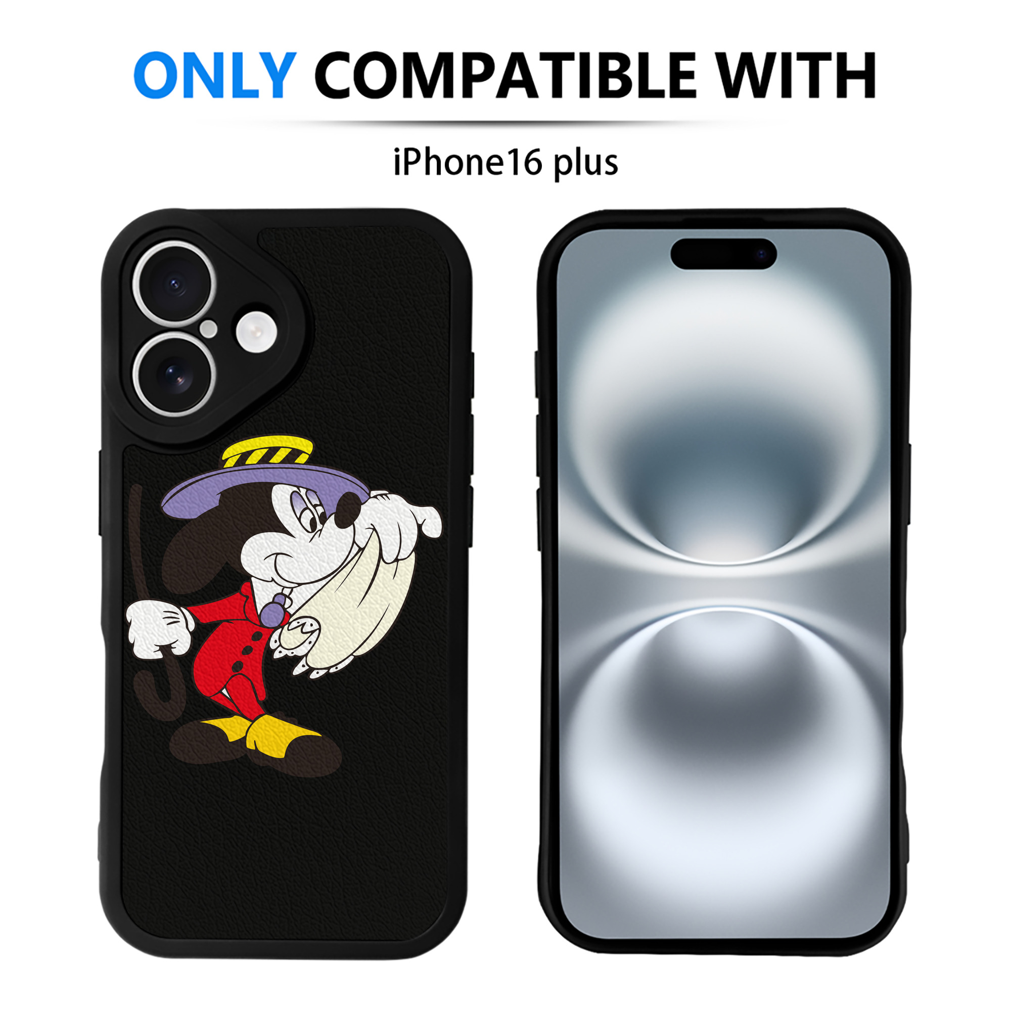 （画像用） ミッキーマウス Mickey Mouse 【iPhone 16シリーズ対応】シリコンスマホケース（レザー調） 材質：シリコン